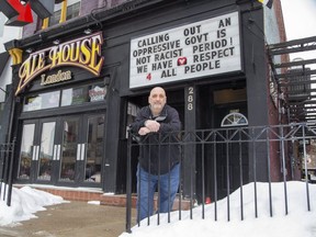 Alex Petro, owner of the Ale House on Dundas Street, says a social media claim that the bar refused service to Asian customers is "made up." (Derek Ruttan/The London Free Press)