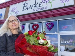 Jackie Bell-Jones, who owns Burke Flowers on Wonderland Road, says it wasn't a "huge shift" to adjust to the loss of walk-in customers because of the COVID-19 shutdown. The majority of her business wasn't done in person before the pandemic hit, she said. (Mike Hensen/The London Free Press)