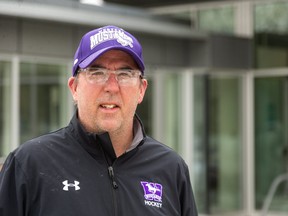 Clarke Singer, coach of the Western Mustangs hockey team, which is busy practicing this year with no season planned in the OUA. (Mike Hensen/The London Free Press)