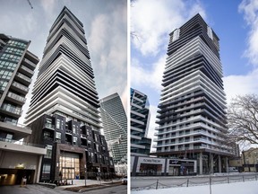 56 Annie Craig Drive, left, in Toronto and One Richmond Row in downtown London, right.