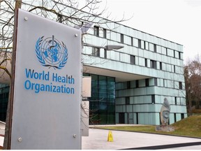 A logo is pictured outside a building of the World Health Organization (WHO) during an executive board meeting on update on the coronavirus outbreak, in Geneva, Switzerland, February 6, 2020.