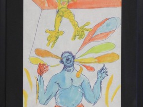 This untitled piece by American artist Daniel Johnston is among the works from the private collection of London artist Jason McLean in a new exhibition at Michael Gibson Gallery.