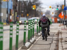 Bike lane on Dundas Street. (Mike Hensen/The London Free Press file photo)