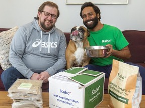 Dennis Mazajlo and Vijay Jeyapalan founded Kabo Fresh Dog Food, which is nominated for a TechAlliance industry award. Kabo uses information provided by clients to develop and deliver custom meal plans.
 (Mike Hensen/The London Free Press)