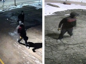 London police released images of two men captured on surveillance video near the Beef Baron on York Street around the time of a suspicious fire on Jan. 26. (London police supplied photos)