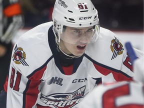 Windsor Spitfires forward Matthew Maggio scored in his team's 5-2 win over the London Knights on Saturday Feb. 12, 2022. (File photo)