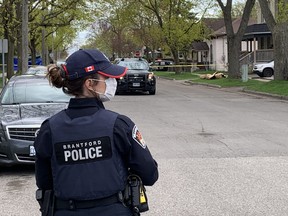 Brantford Police closed streets a block in each direction from a incident that left one man dead at an Alfred Street home Saturday afternoon.