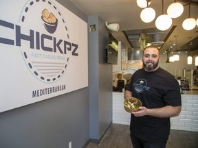 Rami Sefian opened the Chickpz restaurant at 125 King Street in London in May 2020. The restaurant is not eligible for federal grants for businesses affected by the COVID-19 pandemic, but it has received funding from Downtown London.  “Downtown London has been active and every little bit helps," Sefian said. (Derek Ruttan/The London Free Press)