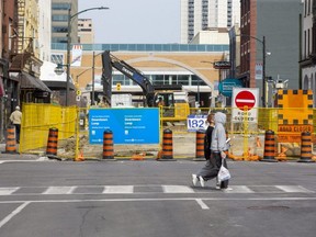 King Street was closed in early April 2021 to traffic between Richmond and Clarence streets as construction has begun on the downtown loop of the BRT system. (Derek Ruttan/The London Free Press)