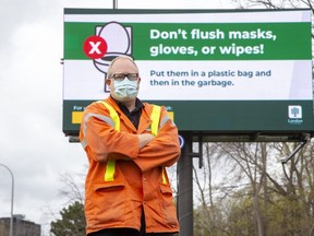Barry Orr, sewer outreach and control inspector with the city of London, said since the pandemic began, the city's sewers have been "inundated" with disinfectant wipes and gloves.  (Derek Ruttan/The London Free Press)