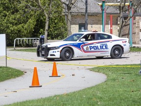 The  London police are investigating a stabbing at Ivey Park in downtown London on Friday morning. Officers responding to a 911 call found a man with a stab wound. He was taken to hospital with serious injuries, police said. (Derek Ruttan/The London Free Press)