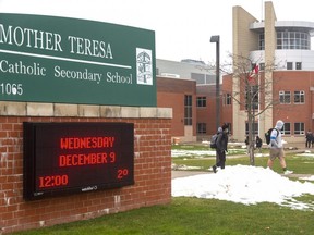 The Middlesex-London Health Unit has declared a COVID-19 outbreak at Mother Teresa Catholic Secondary School in north London. Photograph taken on Wednesday December 9, 2020. (Mike Hensen/The London Free Press)