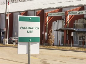 COVID-19 vaccination centre is located at the North London Optimist Community Centre on Cheapside Street.  Mike Hensen/The London Free Press