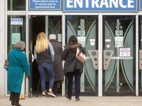 People continue to stream into the mass vaccination centre at the Western Fair District Agriplex in London. 
Photograph taken on Friday April 16, 2021. 
Mike Hensen/The London Free Press/Postmedia Network