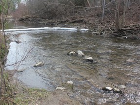 A boom was laid to absorb and contain an unknown oil spotted in Stoney Creek in northeast London on Monday night. An oil slick, and an odour, were reported by residents on a trail along the creek late Monday. The water in the creek was running clear again on Tuesday.