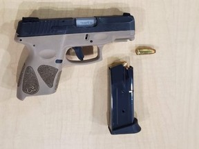 London police officers seized a loaded nine-millimetre handgun after stopping a vehicle Thursday on Deveron Crescent. Two London men aged 27 and 28 are changed with several firearm offences. London police said.