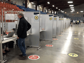 There were no lineups to get the AstroZeneca vaccine at Bob Birnie Arena in Pointe Claire, outside Montreal on Tuesday, April 13.