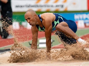 Damian Warner of London reacts after his jump in the men's long jump competition during the 46th Hypo Athletics Meeting, in Gotzis, Austria. (Photo: AFP)