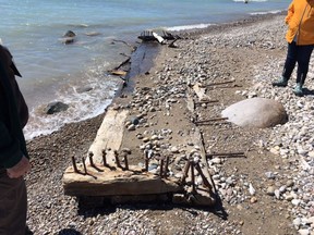 The centreboard box of the 1871 schooner Homer H. Hine was found washed up on Point Clark beach in Huron-Kinloss this spring. (Supplied photo)