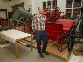 Andrew Kear, senior curator and head of collections, exhibitions, and programs at Museum London, stands beside a late 1800s horse-drawn sleigh, one of the items in their new online exhibition ML80. The sleigh was built at London Carriage Factory. It was donated to the museum in 1985 by W.A. Thomson. Derek Ruttan/The London Free Press/Postmedia Network