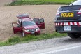 One person was taken to hospital after a vehicle left Elgin Road and rolled over into a farm field south of Gore Road  near Dorchester, Ont. on Thursday May 6, 2021. Derek Ruttan/The London Free Press