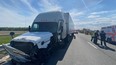 The driver of a tractor trailer suffered serious injuries when it crashed at about 4 p.m. Monday into the back of truck travelling behind a road-painting vehicle on Highway 401 near West Lorne, Elgin OPP said. (OPP photo)