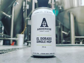 El Dorado IPA is available throughout May. It’s part of a series of single-hop beers brewed by Anderson Craft Ales. Also currently available is Sabro. Coming later this year are two more new beers using the same malt but featuring Southern Passion and Medusa hops. (Anderson Craft Ales photo)