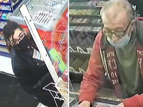 London police released photos of a man and woman who cashed in lottery tickets stolen during a robbery April 27 at a convenience store on Oxford Street. Investigators believe the man and woman may have information to help them track down the robbery suspects. (London police photos)