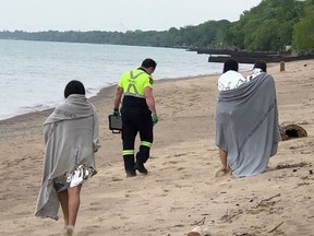 Six teenage girls were rescued Tuesday evening after inflatable rafts they were on in Lake Huron at Bright's Grove were blown further into the lake.