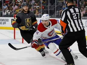 Londoner Nick Suzuki of the Montreal Canadiens celebrates after scoring an empty-net goal against the Vegas Golden Knights during the third period in Game Five of the Stanley Cup Semifinals of the 2021 Stanley Cup Playoffs at T-Mobile Arena on June 22, 2021 in Las Vegas. Montreal ousted Vegas in a six-game upset. (Photo by Ethan Miller/Getty Images) ORG XMIT: POS2021062514275841785007816