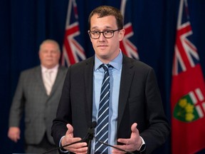 Labour Minister Monte McNaughton is pictured at a Queen's Park press conference on April 8, 2021.