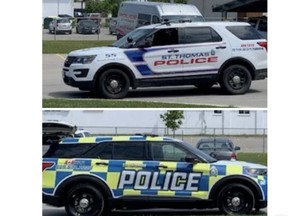 St. Thomas police cruisers: The old design, top; and the new design.
