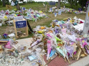 A memorial to the Afzaal family remains at the corner of Hyde Park and South Carriage roads in London.  (Derek Ruttan/The London Free Press)