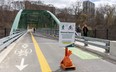 City council's civic works committee is recommending that Blackfriars Bridge remain closed to vehicle traffic. City staff had planned to reopen the bridge to one-way vehicle traffic on Monday. The bridge was closed  to vehicles in spring 2020 to give cyclists and pedestrians more space to physically distance during the COVID-19 pandemic. (File photo)