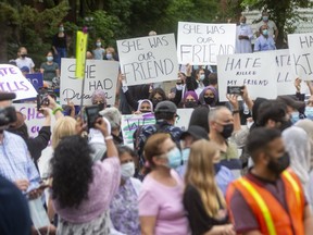 Londoners gathered for a vigil at the London Muslim Mosque Tuesday evening, 48 hours after four members of a local Islamic family were run over and killed in what police allege was a hate-motivated attack. Photo taken Tuesday June 8, 2021. (Mike Hensen/The London Free Press)