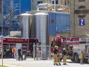Emergency crews take part in a training exercise at the Labatt brewery near downtown London. Photo taken Thursday July 17, 2021. Mike Hensen/The London Free Press