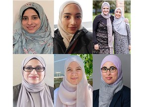 From top left: Runda Ebied, Selma Tobah, Huda Sallam and Maryam Al-Sabawi, Zeba Hashmi, Lena Hassan, and Mihad Fahmy.