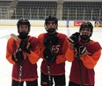 Noah VandenBrink, left, Noah Nelson and Chase MacQueen-Spence were on the same line with the Elgin-Middlesex Chiefs 16U team and have drawn plenty of interest from OHL scouts in the leadup to the league's draft that begins Friday.