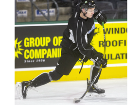 Defenceman Ben Roger fires a shot during practice in December 2019. Mike Hensen/The London Free Press