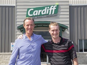 Cardiff Products Corporation president and CEO Stew Cardiff (left) and vice-president and general manager Jon McPhail are happy that the company is growing. (Derek Ruttan/The London Free Press)