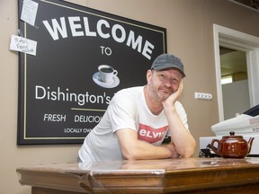 Richard DeJonge has been shedding a lot of tears with customers as he prepares to close his business, Dishington's Tea Room in Lambeth. DeJonge and his wife Tami are selling teapots and cups until Sunday. (Derek Ruttan/The London Free Press)