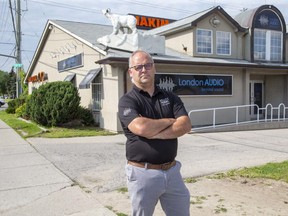 London Audio owner B.J. Borschke outside his store in north London's Masonville area. (Derek Ruttan/The London Free Press)