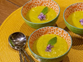 Fresh mint adds a refreshing note to this summery zucchini soup, delicious cold or hot.  (Mike Hensen/The London Free Press)