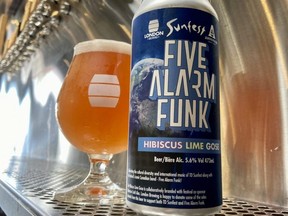 Five Alarm Funk Hibiscus Lime Gose, with its melting ice cream cone label, is back for July at London Brewing in support of TD Sunfest. (London Brewing photo)
