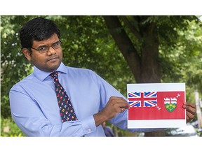 Londoner Mano Majumdar launched a petition on Canada Day to create a new flag for Ontario to reflect the province's diversity and not its colonial past. (Mike Hensen/The London Free Press)