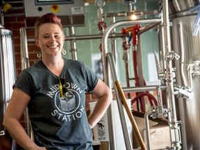 Brewer Morag Kloeze hosts rail and ale fans at Mudtown Station, a brewpub in the old Canadian Pacific train station in Owen Sound. (Grey County Tourism photo)