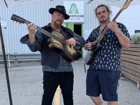 Blues/roots artist C.J. Lee, left, and Justin D'Croix of the funk band Fun Fact, are among the performers at Anderson's Craft Ales Thursday through Saturday for the virtual TD Sunfest Connected '21 viewing parties featuring 30 musical acts from across Canada and around the world. (JOE BELANGER/The London Free Press)