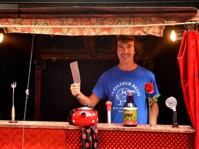 French object puppeteer Evlis Alatac rehearses his show, Something's Rotten (in the State of Denmark), behind Gallery Stratford Wednesday afternoon ahead of the show's English debut at SpringWorks' four-day PuppetWorks! Mini-Fest Thursday night. (Galen Simmons/Postmedia Network)