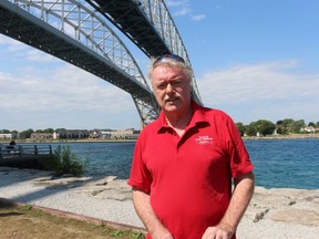 Sarnia Mayor Mike Bradley stands under the Blue Water Bridge in Point Edward.  (Paul Morden/The Observer)