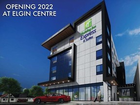 A five-storey, 95-room Holiday Inn Express and suites hotel is being built at the Elgin Centre mall in St. Thomas. (Submitted photo)